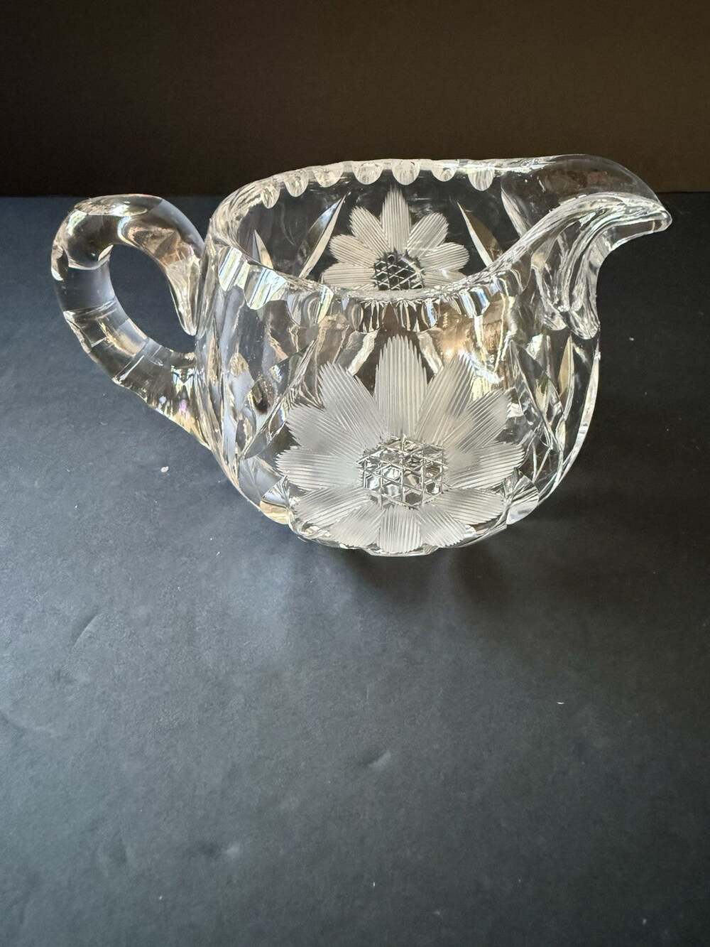 Vintage American Brilliant Period Cut Crystal Glass Sawtooth Creamer Cottagecore